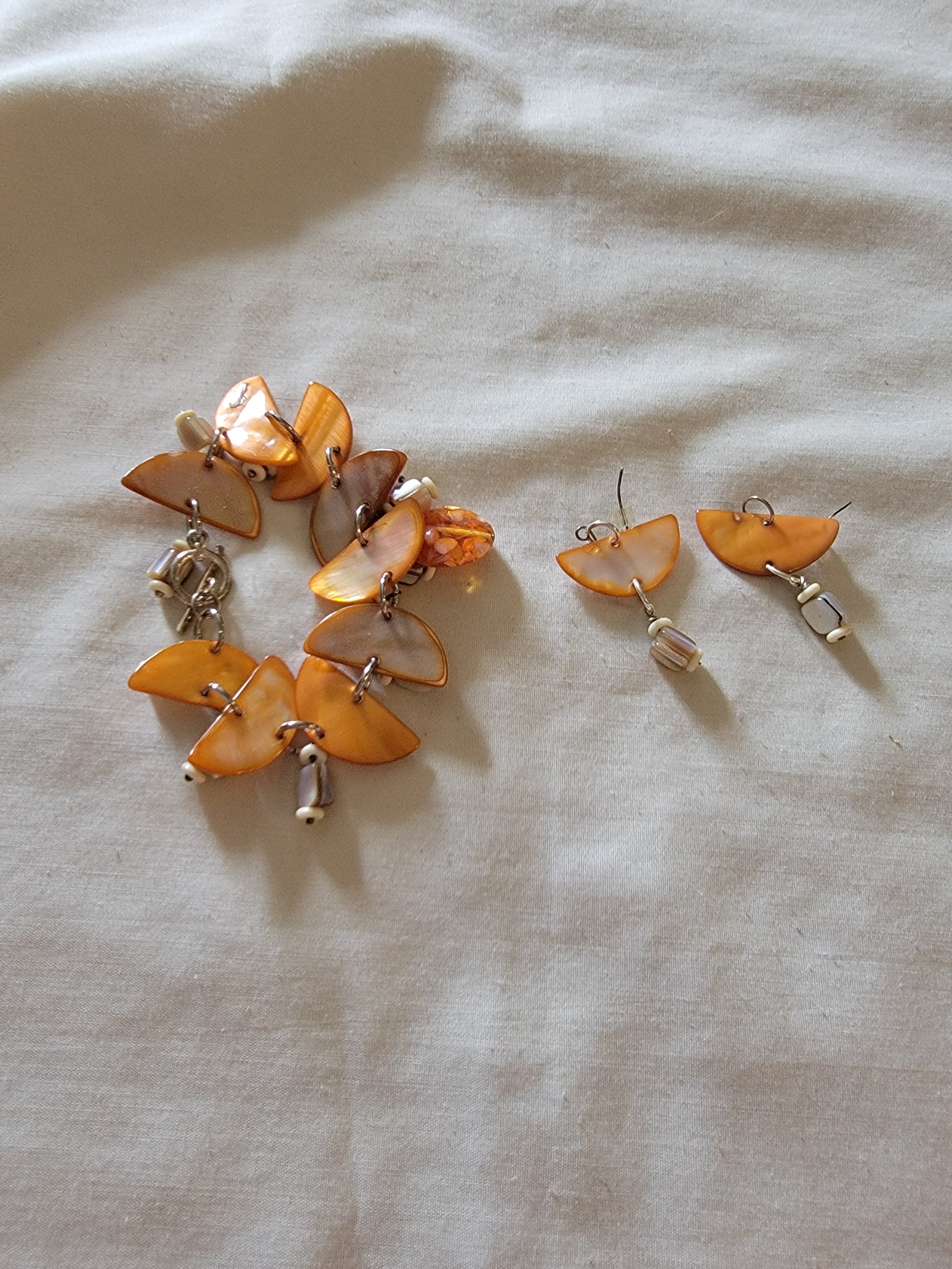 Orange haft bracelet  and earrings