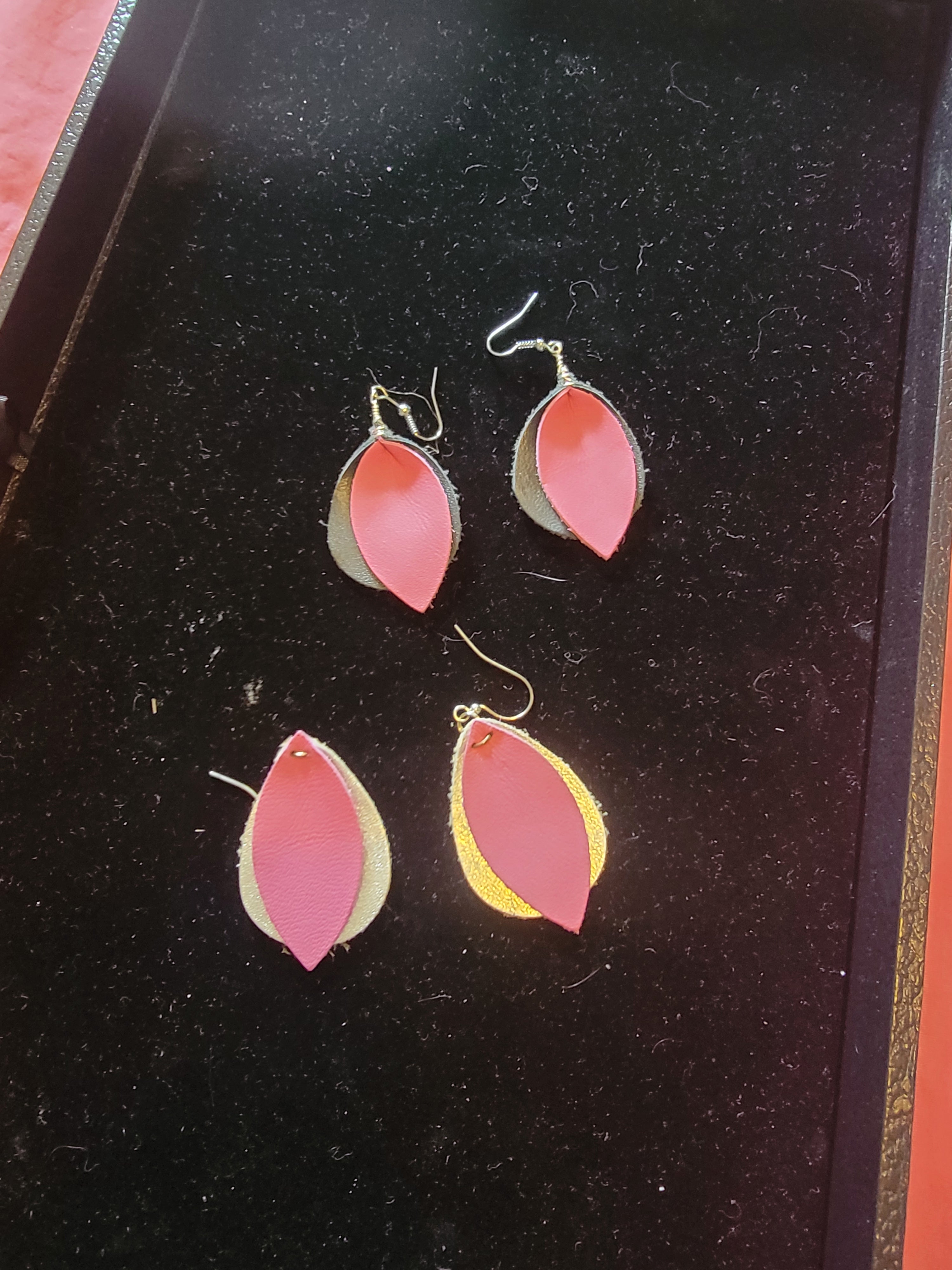 Black and pink teir drop  earrings