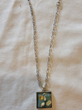 Square  blue necklace  with seashell
