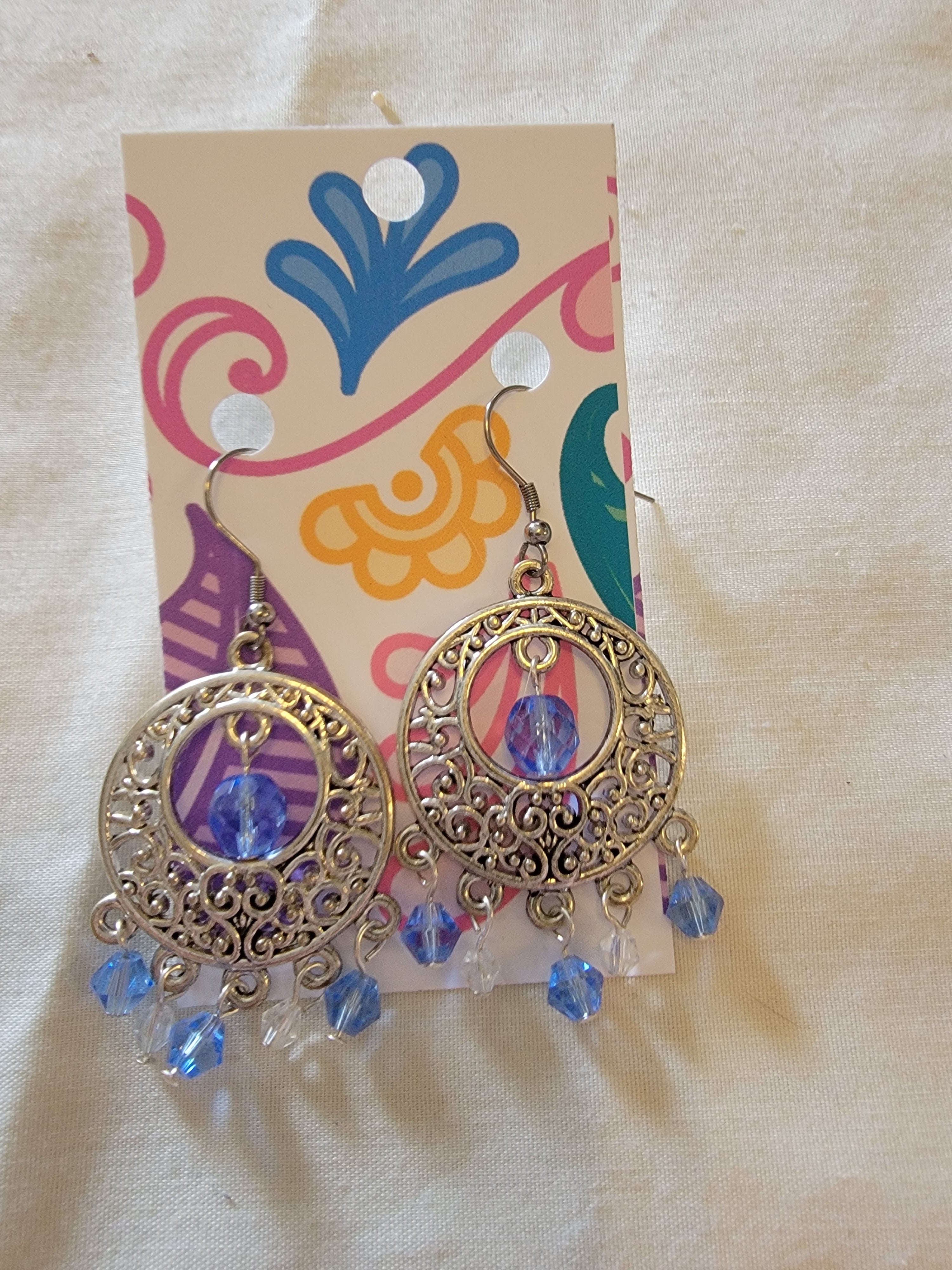Sliver with blue beads earrings