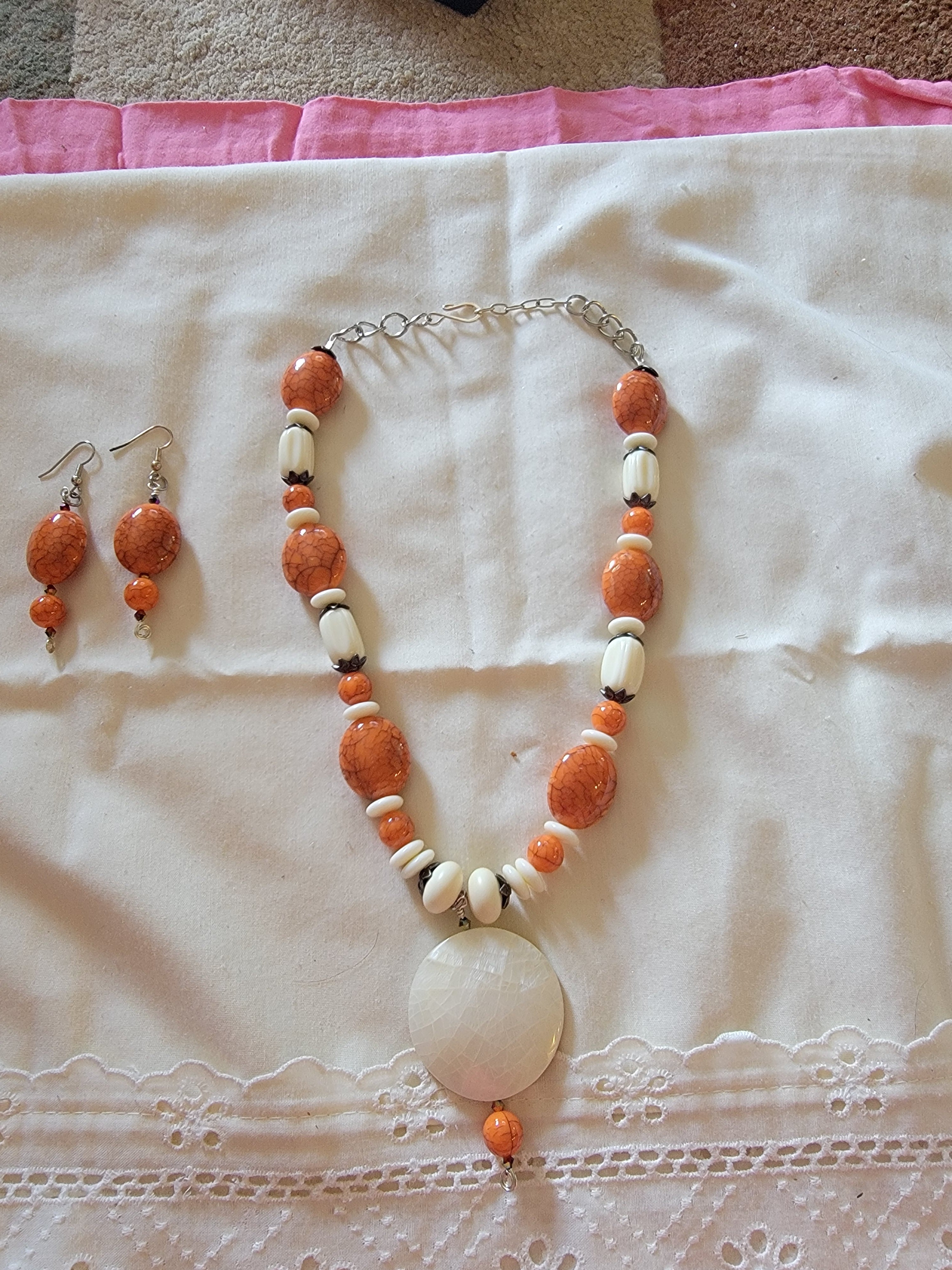 Orange  marble necklace set