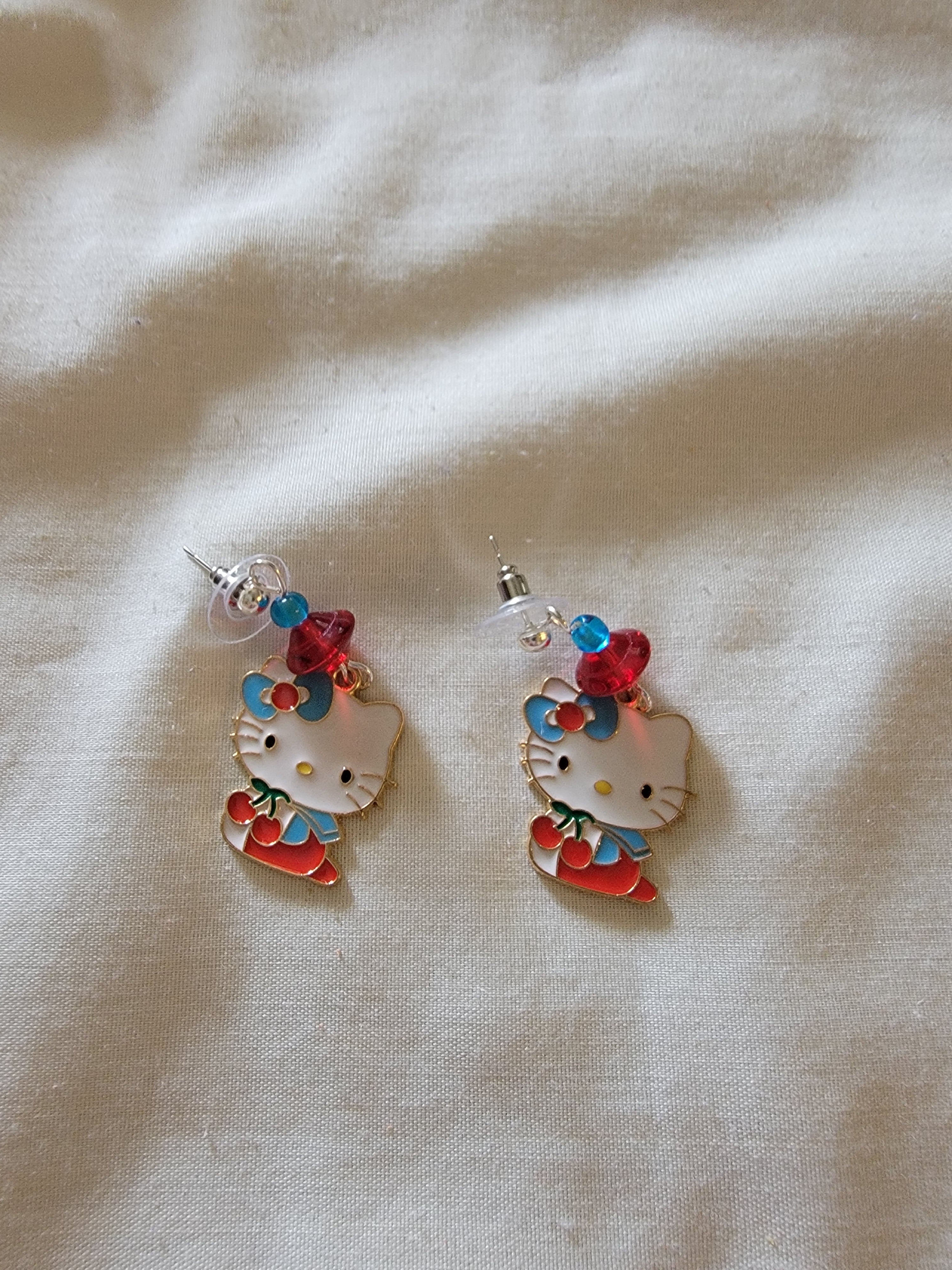 Red whote and blue Hello kitty  earrings
