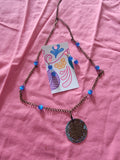 Blue and brown  flower necklace  with earrings