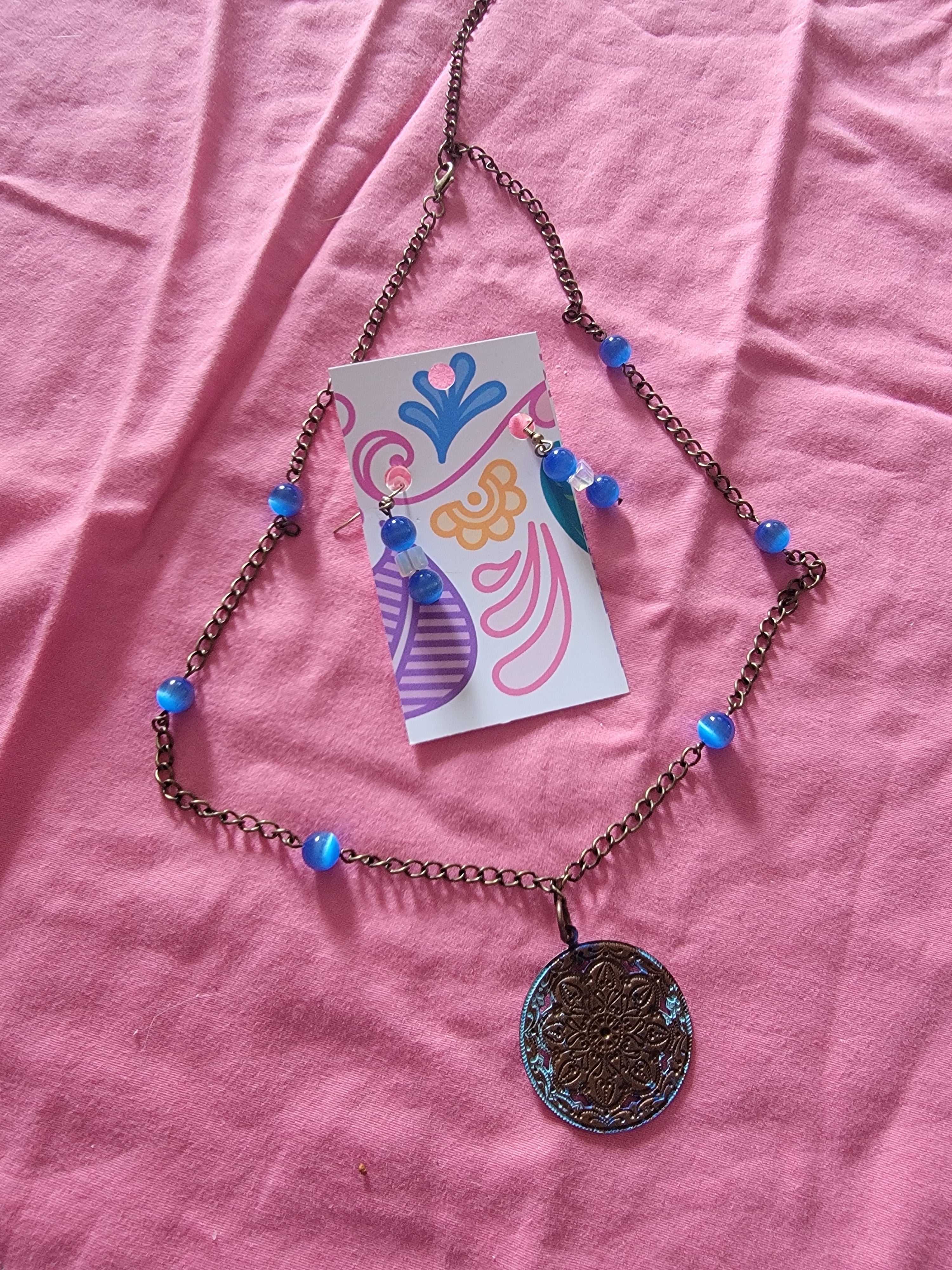 Blue and brown  flower necklace  with earrings