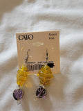 Yellow and purple fish earrings